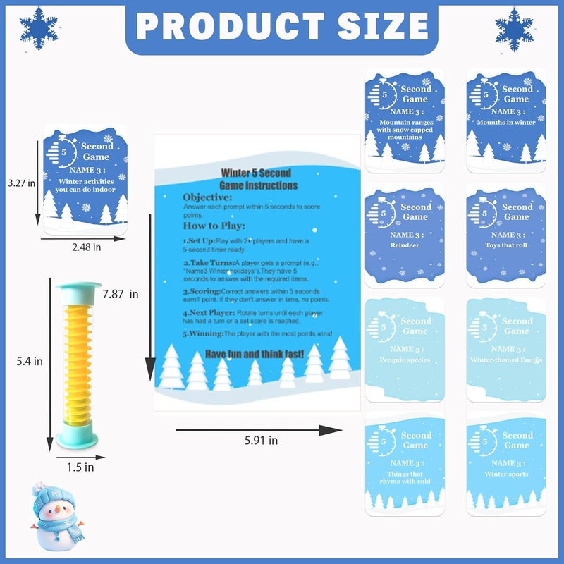 MLOLM Winter 5 Second Game Cards 108 Christmas Winter 5 Second Rule Game Cards with 5 Second Hourglass -Fun Travel Game Night Think Fast Shout Out Answers - Image 2